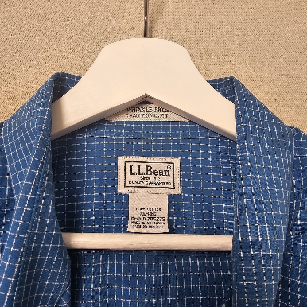 LL Bean Shirt Mens Blue XL Wrinkle Resistant Oxford Check Traditional Fit 285275 - Picture 7 of 9